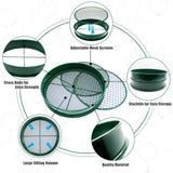 KOOLPUG Garden Sieve, 3 in 1 Metal Soil Sieve with Interchangeable Mesh Sizes 12mm/6mm/3mm, Fine Mesh Sieve Garden, Garden Riddle, Gardening Tool