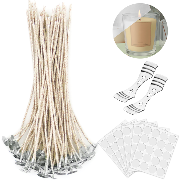Candle Wicks for Candle Making | Low Smoke and Natural 6 Pre-Waxed & 100%  Natural Cotton Core | Candle DIY with Centering Device 120 Pieces