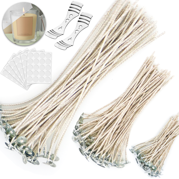 Candle Wicks Kit,120 Candle Wicks, Wick Stickers, Wick Holders and