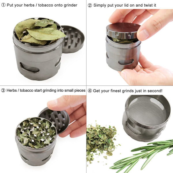 KOOLPUG Herb Grinder Metal 4 Piece 2.2 Inches, 55mm Zinc Alloy